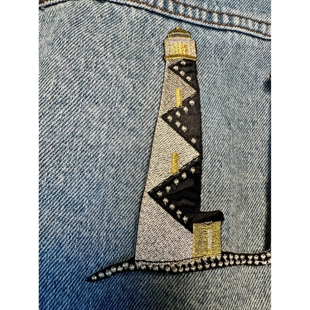 Lighthouse Trio iron On Patch Embroidered Silver Gold Black Coastalcore Nautical